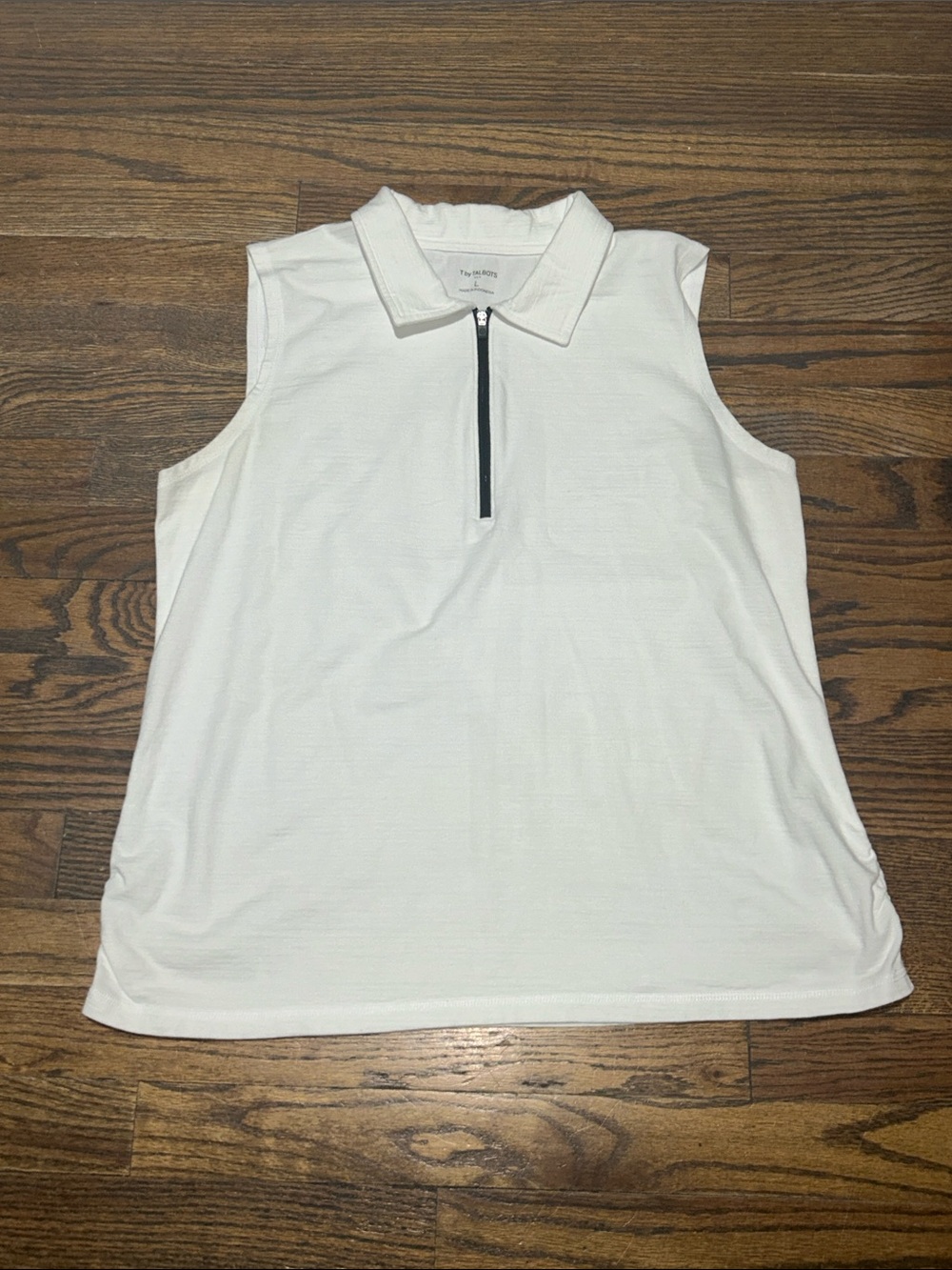 Talbots White Sleeveless Polo Tank with Black Zip